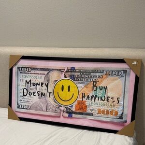 Framed Art with Smiley Face and Money Design